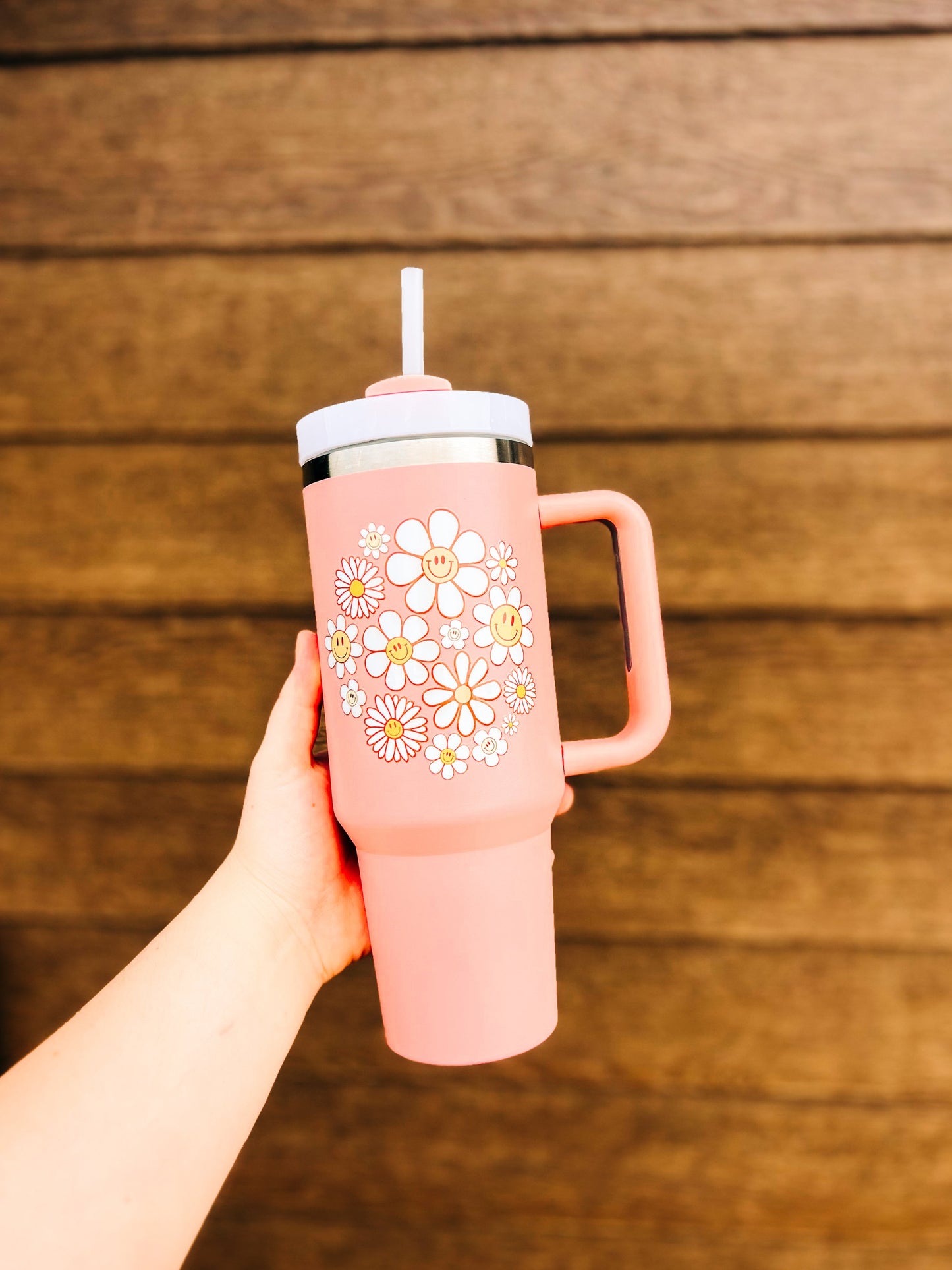 40oz Dusty Pink Smiley Tumbler