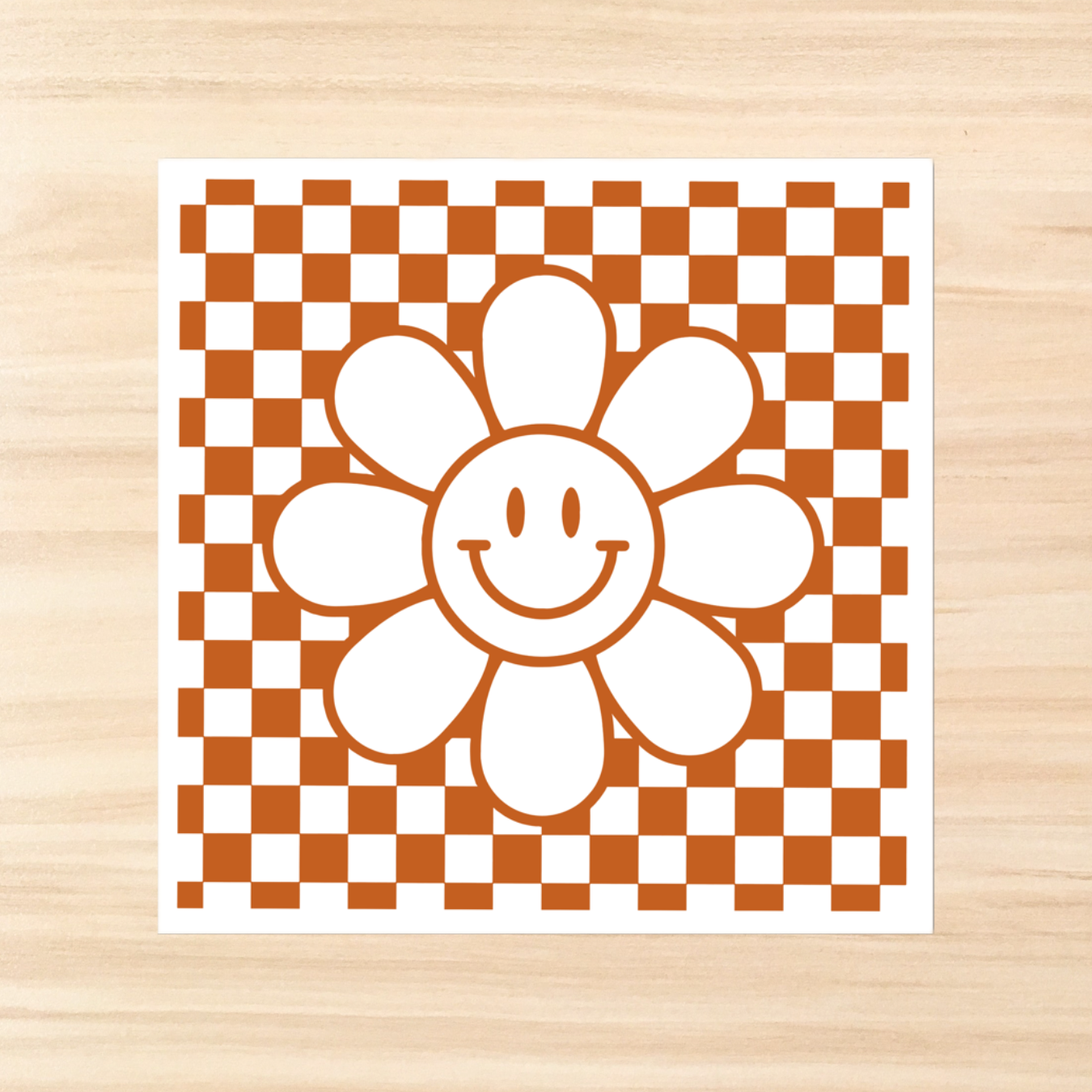 Checkered Smiley Peach Sticker