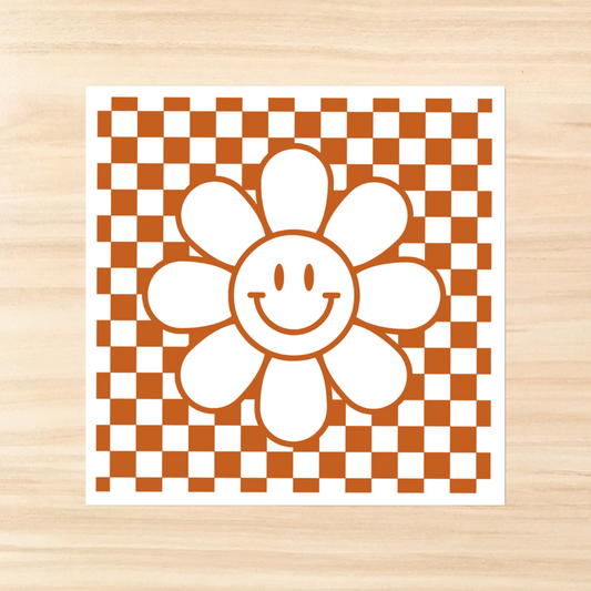 Checkered Smiley Peach Sticker