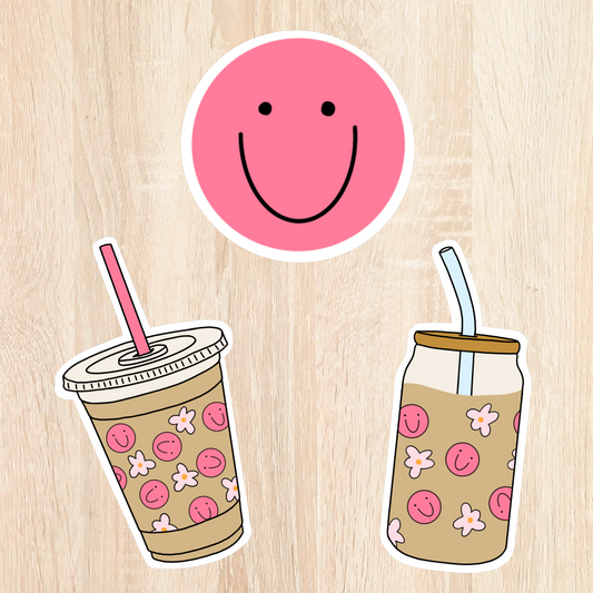 Iced Coffee Smiley Sticker Bundle