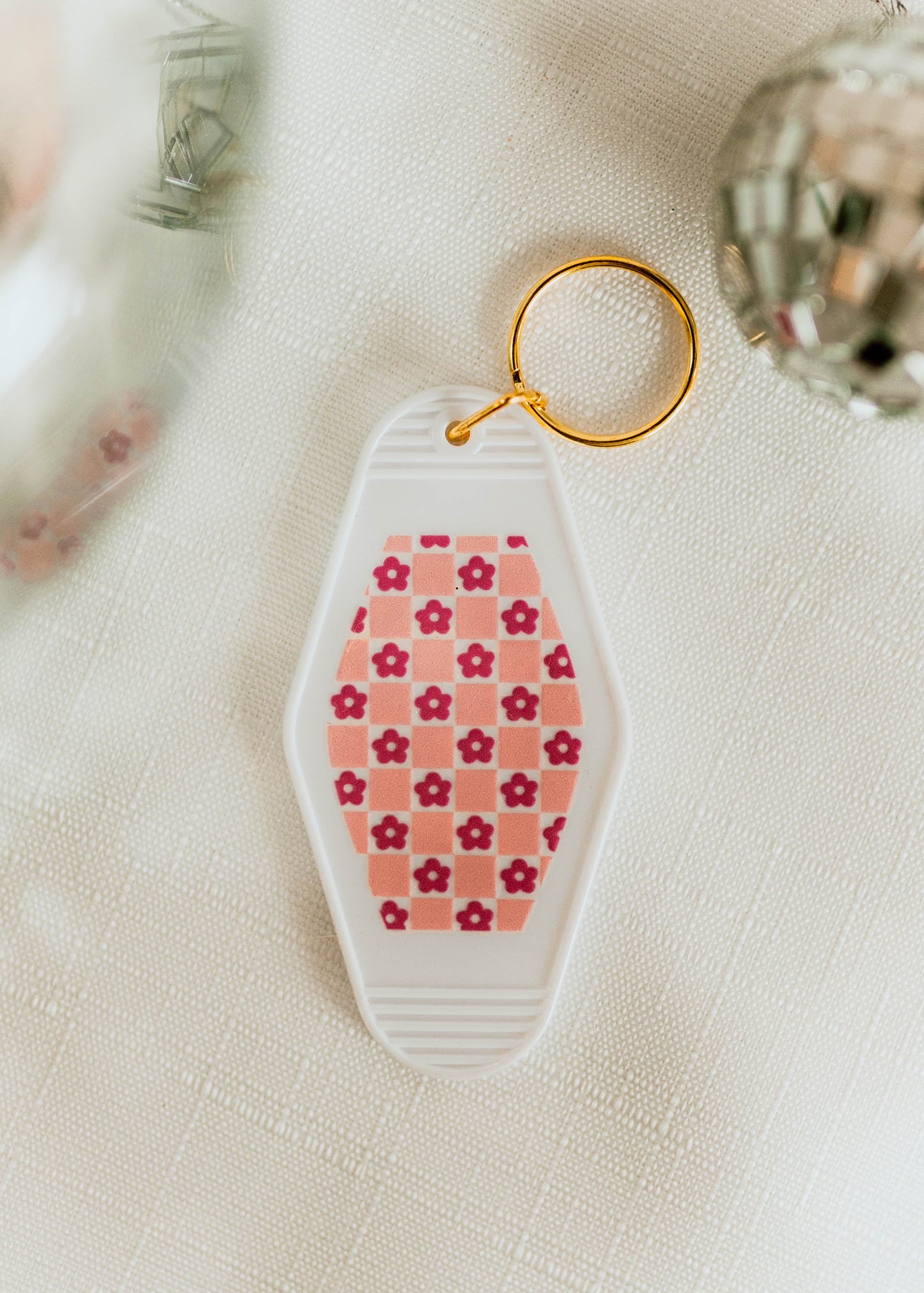 Floral Checkered Hotel Keychain