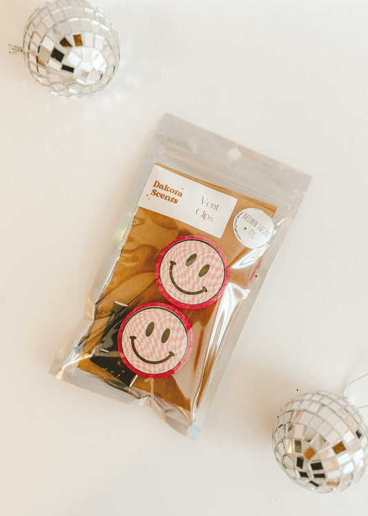 Pink Checkered Smiley Vent Clips