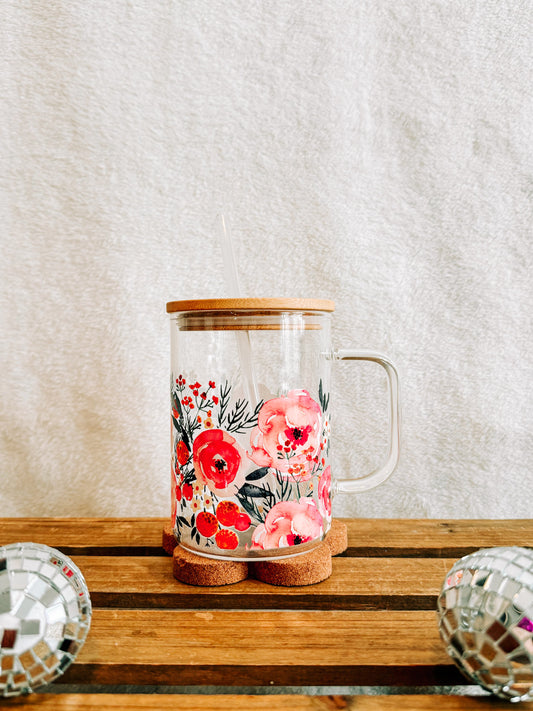 Watercolor Floral Glass Mug